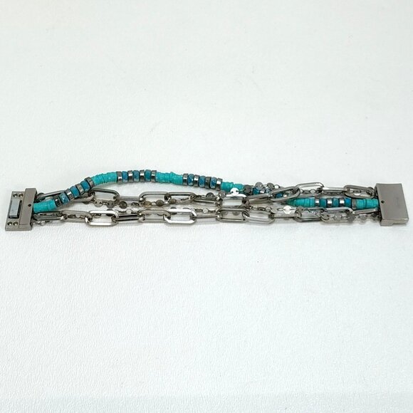 Turquoise & Silver Colored Bracelet Multi-Strand Magnetic Clasp Not Sterling - Picture 2 of 5